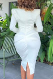 Cinessd Cream White Daily Elegant College Patchwork Fold Solid Color Square Collar Long Sleeve Dresses