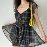 Cinessd - Gloria Plaid Mesh Romper Dress ~ HANDMADE