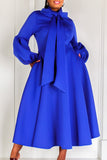 Cinessd Blue Casual Solid With Bow Half A Turtleneck Long Sleeve Dresses