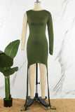 Cinessd Army Green  Casual Solid Asymmetrical Wrapped Skirt Dresses