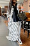 Cinessd White Casual Elegant Vacation Striped Patchwork Patchwork O Neck Long Dress Dresses