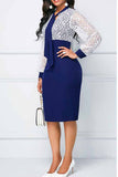 Cinessd Blue Casual Elegant Solid Bandage Hollowed Out Patchwork O Neck One Step Skirt Dresses