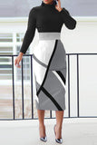 Cinessd Khaki Casual Work Print Patchwork Turtleneck One Step Skirt Dresses