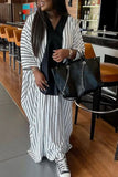 Cinessd Grey Casual Elegant Vacation Striped Patchwork Patchwork O Neck Long Dress Dresses
