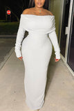 Cinessd White Casual Elegant Solid Solid Color Off the Shoulder Long Dress Dresses