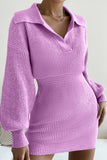 Cinessd Purple Casual Solid Patchwork Turndown Collar Long Sleeve Dresses