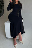 Cinessd Black Celebrities Elegant Solid Feathers Wrapped Skirt Dresses