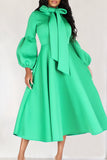 Cinessd Green Casual Solid With Bow Half A Turtleneck Long Sleeve Dresses