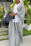 Cinessd Grey Casual Elegant Vacation Striped Patchwork Patchwork O Neck Long Dress Dresses