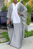 Cinessd White Casual Elegant Vacation Striped Patchwork Patchwork O Neck Long Dress Dresses