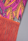 Cinessd Multicolor Casual Print Tassel Patchwork Half A Turtleneck Long Sleeve Dresses