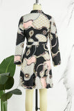 Cinessd Colour Casual Print Patchwork Turndown Collar Long Sleeve Dresses
