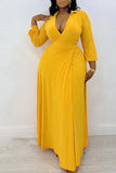 Cinessd Yellow Casual Daily Elegant Simplicity Slit Solid Color V Neck Maxi Dresses