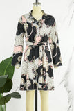Cinessd Colour Casual Print Patchwork Turndown Collar Long Sleeve Dresses