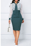 Cinessd Blue Casual Elegant Solid Bandage Hollowed Out Patchwork O Neck One Step Skirt Dresses