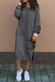 Cinessd Black Casual Solid Patchwork Hooded Collar Long Sleeve Dresses