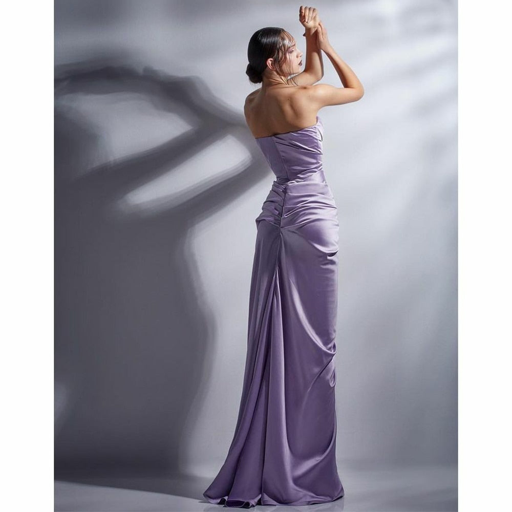 Cinessd  Mermaid Stain Prom Dresses High Side Split Pleat Evening Dress Evening Dress Draped Sleeveless Formal Party Gown