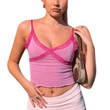 Cinessd  Lace Y2k Crop Tops For Women Pink E Girl Sexy Camisole Bodycon Sleeveless 90S Aesthetic Tops Cyber Y2k Streetwear