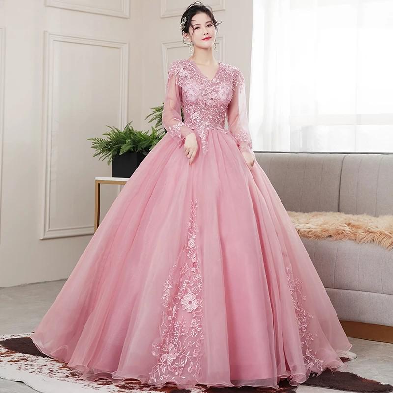 Quinceanera Dress 2021 New Gryffon Luxury Full Sleeve Party Prom V-neck Ball Gown Classic Laxe Vestidos Robe De Bal Custom Size