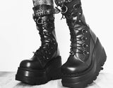 Cinessd  Platform Designer Goth Cool Motorcyle Women Boots Punk Street Zipper Elastic Band Black Ladies Shoes