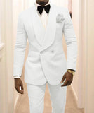 CINESSD    Custom Made Groomsmen White Pattern Groom Tuxedos Shawl Lapel Men Suits 2 Pieces Wedding Best Man ( Jacket+Pants+Tie ) C922