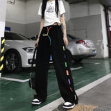 Cinessd Back to school outfit Stretchy High Waist Women Casual Pants 2022 Summer Harajuku Colour Street Straight Baggy Korean Fashion Wide Leg Ladies Trouser