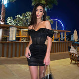 Cinessd  Summer For 2022 Fashion Bright One Shoulder Sexy Backless Black Mini Dress Evening Party Outfits For Women Prom Straps Dresses