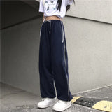Cinessd Back To School Women's Sports Pants 2022 Spring New Streetwear Straight High Waist Trouser Baggy Fashion Harajuku Stripe Casual Wide Leg Pants