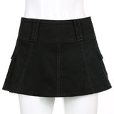 Cinessd  Goth Black Denim Micro Mini Shorts Skirt Low Waist Y2K Grunge Skirts Womens 2022 Spring Korean Fashion White Jean Skirt