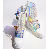 Cinessd  Women Transparent Magic Color Buttrtfly Short Boots Women PVC Cross-Tied Knight Booties Mujer 2022 Spring Shoes Woman