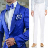 CINESSD    Groomsmen White Pattern Groom Tuxedos Shawl Satin Lapel Men Suits 2 Pieces Wedding Bridegroom ( Jacket + Pants + Tie  ) D201
