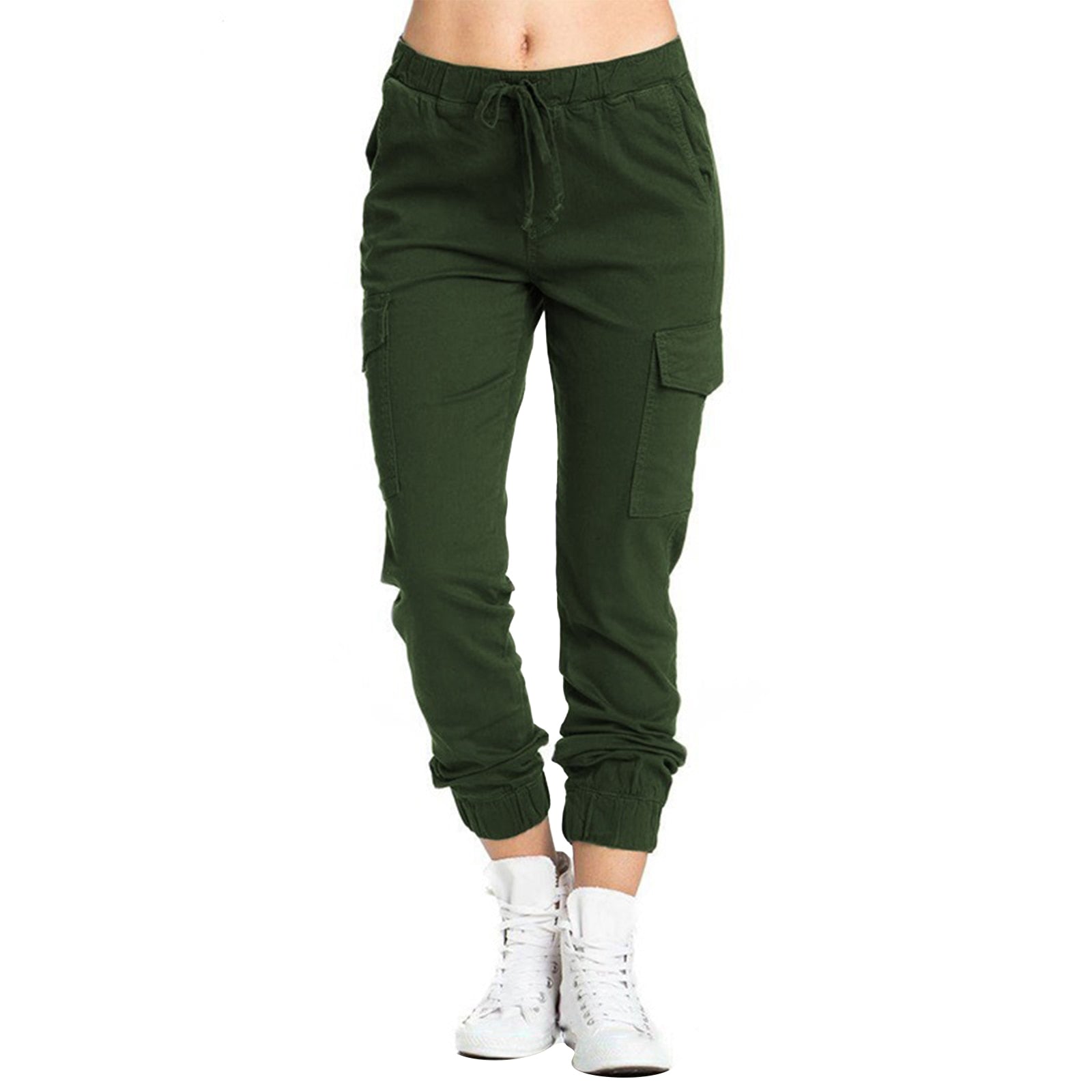 Cinessd  Women Solid Cargo Pants Multicolor Stretch Casual Lacing Drawstring High Waist Bottoms Trousers Fitness Tracksuit  High Hop Pant