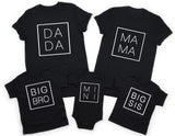 Cinessd  Dada Mama Mini Shirt Family Matching Outfits Big Sis Bro Shirt Baby Bodysuits Family Matching Tshirt Short Sleeve Black Clothes