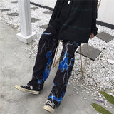 2022 Women Casual Loose Wide-leg Pants Harajuku Street Pants 90s Retro Lightning Print Pants Y2k Gothic Dark Pant Unisex Joggers
