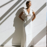 Cinessd  Vintage Boho Wedding Dress Short Sleeve A-Line Backless Lace  Court Train Robe De Mariee Stunning Charming For Women Civil Cheap