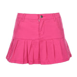 Back To Schoo y2k Pink Denim Pleated Skirts Mini Solid Casual Woman Fashion Korean Style High Waist Skirt with Lined Hot Club Party Girls