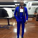 CINESSD    Men Suits Royal Blue and Black Groom Tuxedos Shawl Satin Lapel Groomsmen Wedding Best Man ( Jacket+Pants+Bow Tie+Vest ) C680