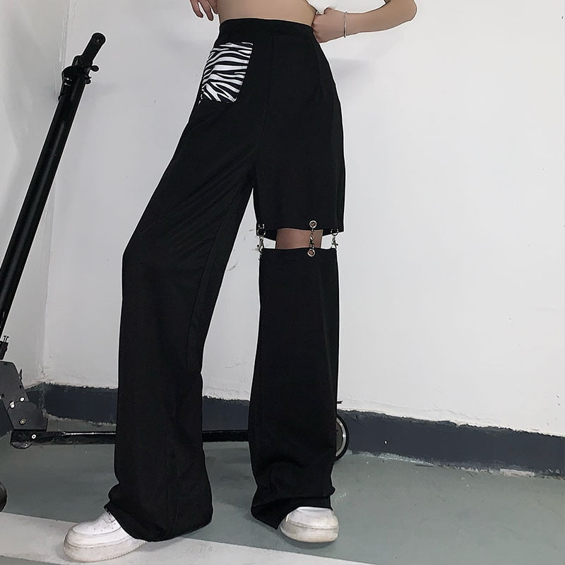 Cinessd  Women's Pants Vintage Baggy High Waist Harajuku Trouser Femme Black Straight Casual Versatile Sense Of Design Streetwear Pants
