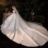Vestido De Noiva 2021 New Classic Satin 1m Chapel Train Ball Gown Sweet Puff Sleeve Princess Luxury Wedding Dress Plus Size