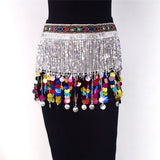 Cinessd  Women Sequin Tassel Tutu Skirt Rave Fringe Belly Dance Hip Scarf Wrap Skirt Club Mini Skirt Sexy Club Party Clothing