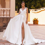 Cinessd  Elegant White A Line Wedding Dresses Satin Simple Sexy Side Split Boho Bridal Dress Belt Wedding Women Gowns Plus Size Customize