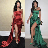 Cinessd Back to school outfit Sexy Off Shoulder Evening Dresses Kylie Jenner Celebrity Prom Gowns Side Slit Peplum Arabic Formal Party Dress
