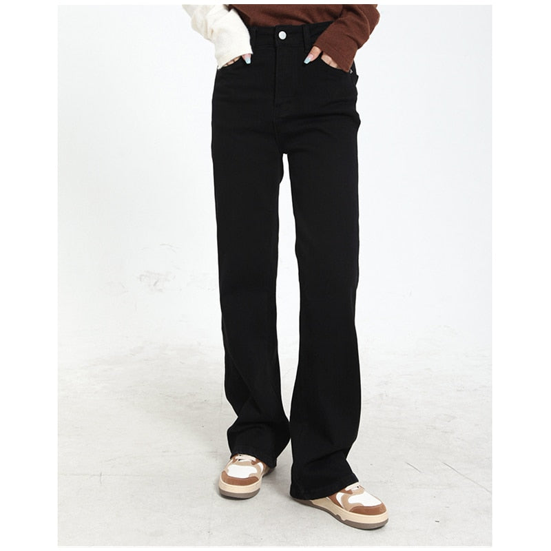 Cinessd Back to school outfit Black High Waist Women's Jeans Streetwear Korean Fashion Straight Denim Trouser Vintage Baggy Casual Mom Wide Leg Jean Pants
