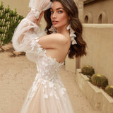 Cinessd Back to school outfit Tulle Puffy Sleeves Sexy V-Neck A-Line Wedding Gown Lace Appliques Princess Dresses  2022 Beach Bridal Dress Bestidos De Novia