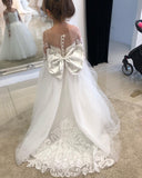 Cinessd  Lovely Kids Flower Girl Dresses For Wedding Long Sleeves Ball Gown White Bridesmaid Dress Girls Wedding Party Flower Girl Dress