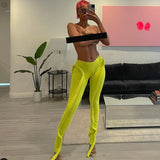 Cinessd Neon Green Ribbed Fitness Women Fashion Streetwear Mid Waist 2022 Y2K Fall Pants Casual Solid 3D Hose Decoration Leggings