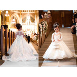 Cinessd  Princess Flower Girl Dresses Ball Gown Kids Wedding Party Pageant First Communion Gown Lace With Big Bow Long Sleeves