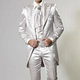 CINESSD    Fashion Shinny Silver Tailcoat Embroidery Groom Tuxedos Men Prom Dresses Dinner Suit Groom Wear Wedding Tuxedos((Jacket+Pants)