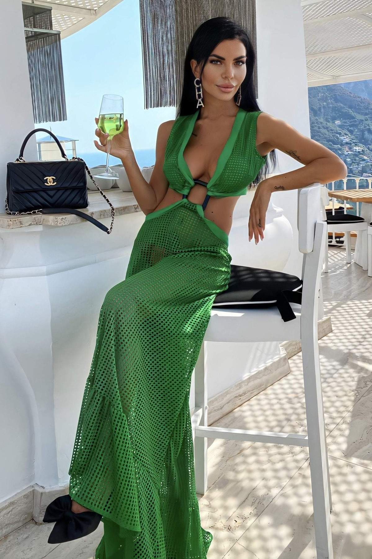 Cinessd  2022 Summer Dress Women Sexy Party Dress Maxi Bodycon Dress Green Celebrity Prom Evening Party Dress