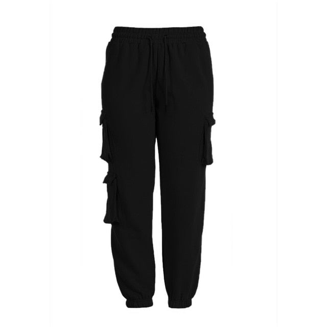 Cinessd  Women Solid Cargo Pants Multicolor Stretch Casual Lacing Drawstring High Waist Bottoms Trousers Fitness Tracksuit  High Hop Pant